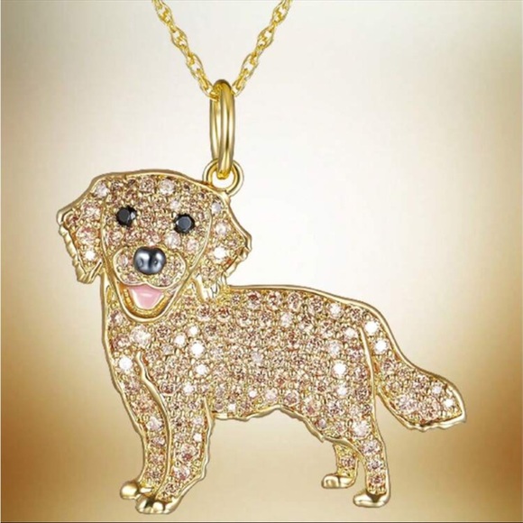 Jewelry - Golden Retriever Necklace, Rhinestone Golden Retriever Necklace, Dog Necklace
